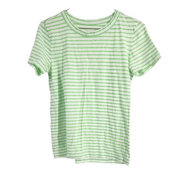 Loft Green and White Striped Short Sleeve Top Womens Size Extra Small XS - Picture 1 of 4
